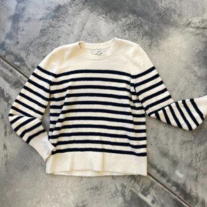LOFT Cream and Navy Striped Cozy Fuzzy Sweater Size Small